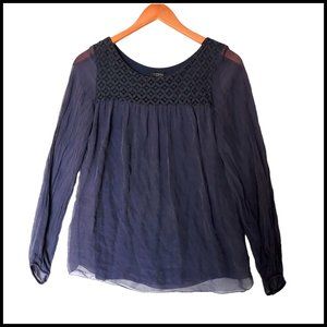 COSMO Women Top Blouse Blue Silk ‎ Made in Italy XS